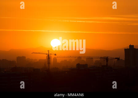 Construction site at sunset in Las Condes district in Santiago de Chile Stock Photo