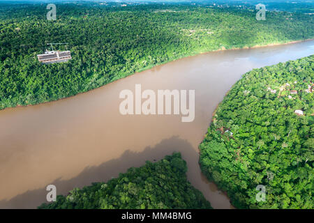 Aerial view of the Iguazu River on the border of Brazil and Argentina and Tamandua River Stock Photo