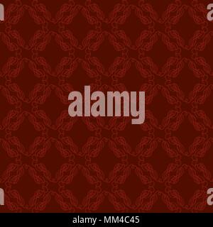 Seamless vector antique ornament interweaving bright red thin lines on the dark background as a fabric texture Stock Vector