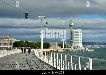 Vasco da Gama Tower at the Parque das Nacoes, a project by Leonor Janeiro and Nick Jacobs, now the Myriad Sana Hotel near the Tagus river. Lisbon Stock Photo