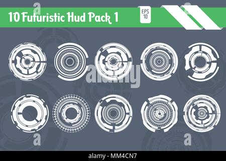 10 Futuristic HUD Elements Technology Hi Tech Vector pack Stock Vector