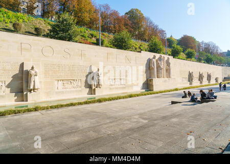 Geneva, Switzerland - October 18, 2017: The International Monument to the Reformation or Reformation Wall and students of University Stock Photo
