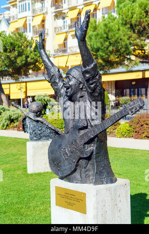Montreux, Switzerland - October 18, 2017: Monument of musician Carlos Santana on the Jazz Alley Stock Photo