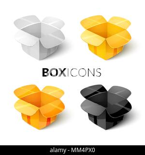 Empty cardboard packaging, open box icon in cartoon style Stock Vector