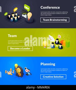Conference team and planning banners of isometric color design Stock Vector