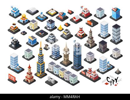 Isometric projection of 3D buildings Stock Vector