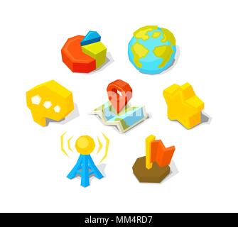 Universal vector icons in isometric, cartoon and low poly style Stock Vector