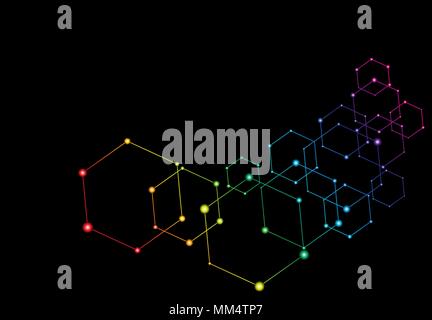 hexagon connected dots background, abstract molecule wallpaper Stock Vector