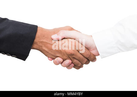 Business handshake and business people concepts. Two men shaking hands isolated on white background . Stock Photo
