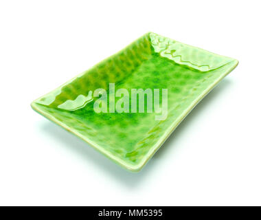 Empty green ceramic rectangular plate isolated on white background ...
