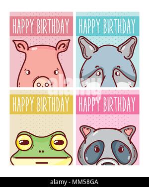 Set of happy birthday animals cards Stock Vector