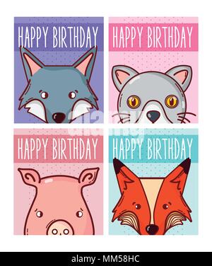 Set of happy birthday animals cards Stock Vector