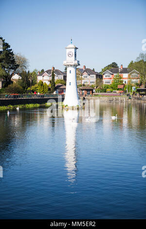 The iconic clock tower in Roath park, the best park in Wales. Stock Photo