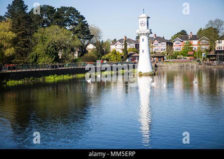 The iconic clock tower in Roath park, the best park in Wales. Stock Photo