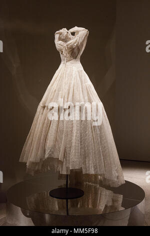 Dresses by Tunisian designer Azzedine Alaia go on show at the Design Museum, Kensington, in an exhibition called 'Azzedine Alaia: The Couturier'. Stock Photo