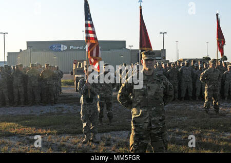 Soldiers from Task Force 56 and first responders came together for a 9/11 tribute the morning of  Sept. 11, 2017 at Regional Support Area Beaumont. The start of the ceremony coincided with the timing of the first plane impacting the North Tower 16 years ago. Stock Photo