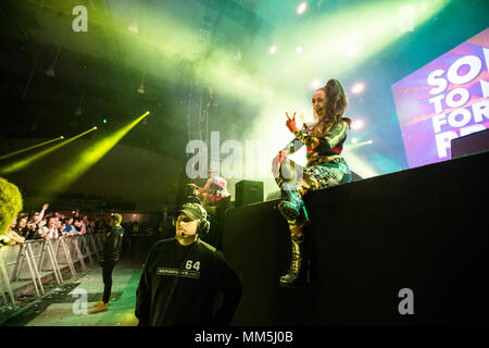 Norway, Bergen - April 30, 2018. The Dutch Eurodance group Vengaboys performs a live concert during the We Love the 90’s show at Bergenshallen in Bergen. (Photo credit: Gonzales Photo - Jarle H. Moe). Stock Photo