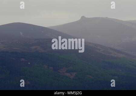 Scottish Mountains under Moody Stratus Cloud. View From Scotty Tower, Banchory, Aberdeenshire, Scotland, UK. May, 2018. Stock Photo