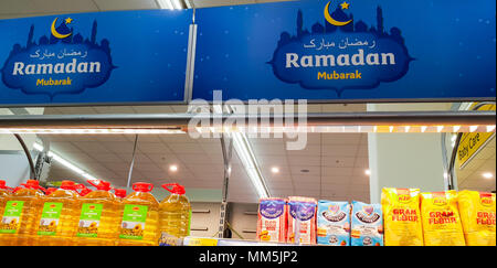 Supermarket Morrisons stocks up for Ramadan, which begins on Wednesday 16 May and ends on Thursday 14 June 2018. The first day of Shawwal, and Eid al-Fitr falls on Friday 15 June 2018.  Featuring: View Where: London, United Kingdom When: 08 Apr 2018 Credit: Dinendra Haria/WENN Stock Photo