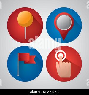 gps navigation application stickers hand clicking red flag pin map ...
