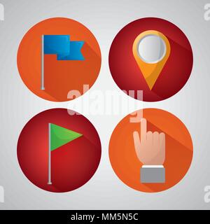 gps navigation application stickers hand clicking red flag pin map ...