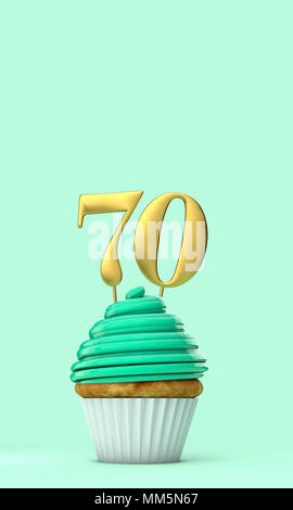 Number 70 mint green birthday celebration cupcake. 3D Rendering Stock Photo