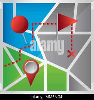 gps navigation application map with signaling ubication blue background ...