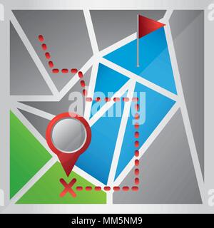 gps navigation application map with signaling ubication blue background ...