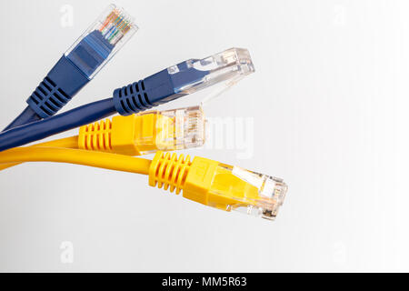 Telecommunication cable with colorful RJ45 plug Stock Photo