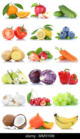 Fruits and vegetables collection isolated apple oranges carrots banana lemon berries fruit on a white background Stock Photo