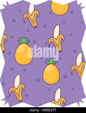 abstract frame with bananas and pineapples pattern over white background, vector illustration Stock Vector