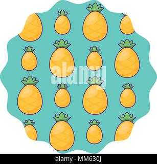 circular frame with pineapples pattern over white background, vector illustration Stock Vector