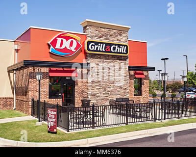 Exterior entrance to a Dairy Queen, DQ, Grill and Chill fast food restaurant in Montgomery, Alabama USA. Stock Photo