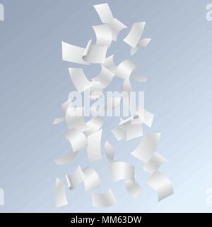 Flying pages of papers or documents, isolated in blue background - realistic vector Stock Vector