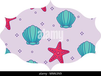 arabic frame with seashells and sea stars pattern over white background, vector illustration Stock Vector
