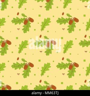 Seamless pattern on the background. Oak branch with leaves and acorns. Vector illustration. eps Stock Vector