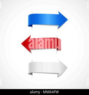 Set of colored decorative arrows. Blue, red, white banners, labels, vector illustration Stock Vector