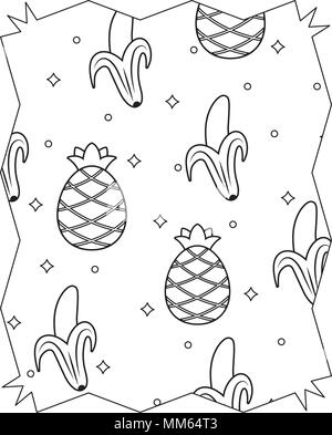 abstract frame with bananas and pineapples pattern over white background, vector illustration Stock Vector