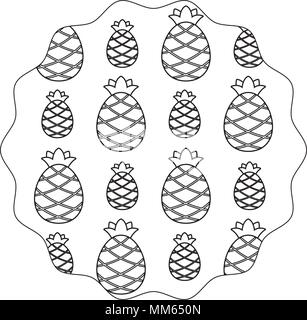 circular frame with pineapples pattern over white background, vector illustration Stock Vector