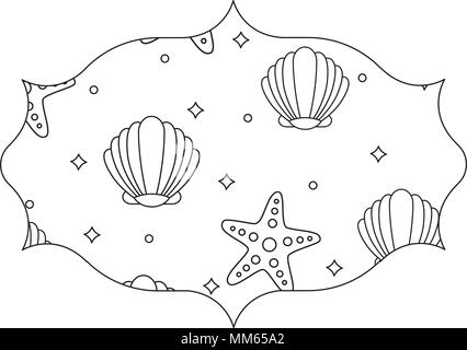 arabic frame with seashells and sea stars pattern over white background, vector illustration Stock Vector