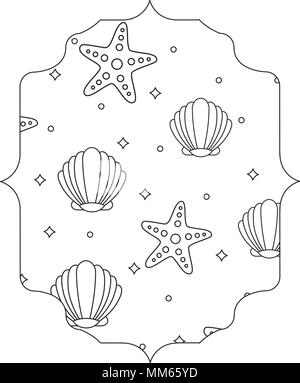 arabic frame with seashells and sea stars pattern over white background, vector illustration Stock Vector