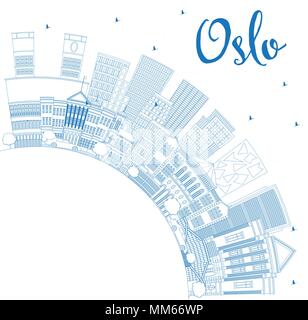 Outline Oslo Norway City Skyline with Blue Buildings and Copy Space. Vector Illustration. Stock Vector