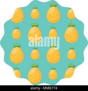 circular frame with pineapples pattern over white background, vector illustration Stock Vector
