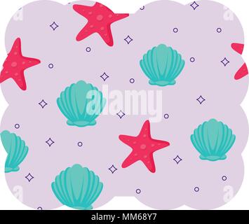 Summer frame with sea stars and sea shells vector illustration Stock ...