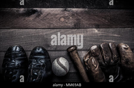 Vintage baseball gear on a wooden background with Father's day greeting  Stock Photo - Alamy