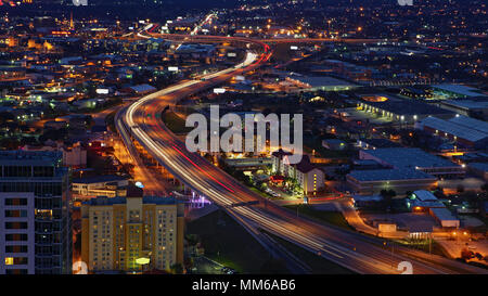 An aerial of San Antonio, Texas expressways at night Stock Photo