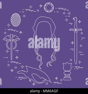 Symbols and heroes of the popular fantasy television series. Art and cinema theme. Stock Vector