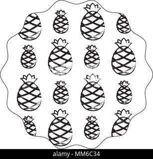 circular frame with pineapples pattern over white background, vector illustration Stock Vector