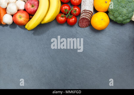 Fruits and vegetables food collection slate copyspace from above top view Stock Photo