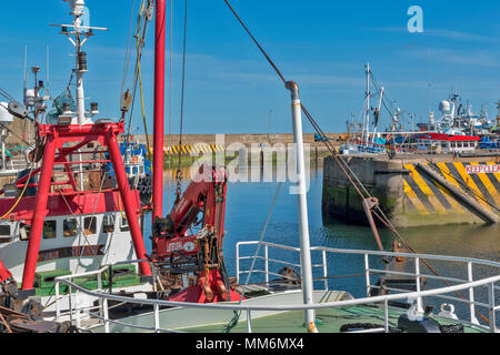 MACDUFF ABERDEENSHIRE SCOTLAND SHIPYARD OR BOATYARD ON THE DECK OF A TRAWLER Stock Photo